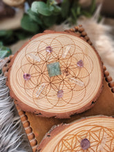 Load image into Gallery viewer, Natural Wooden Sacred Geometry Activation Crystal Grid