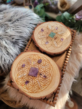 Load image into Gallery viewer, Natural Wooden Sacred Geometry Activation Crystal Grid