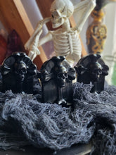Load image into Gallery viewer, Gothic Obsidian Skull Gemstone Tombstone