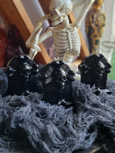 Load image into Gallery viewer, Gothic Obsidian Skull Gemstone Tombstone