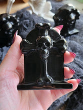 Load image into Gallery viewer, Gothic Obsidian Skull Gemstone Tombstone