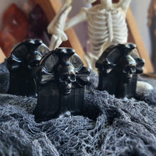 Load image into Gallery viewer, Gothic Obsidian Skull Gemstone Tombstone