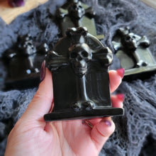Load image into Gallery viewer, Gothic Obsidian Skull Gemstone Tombstone