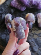 Load image into Gallery viewer, Natural Black/Purple Violet Flame Agate Gemstone Skulls