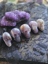 Load image into Gallery viewer, Natural Black/Purple Violet Flame Agate Gemstone Skulls