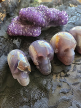 Load image into Gallery viewer, Natural Black/Purple Violet Flame Agate Gemstone Skulls