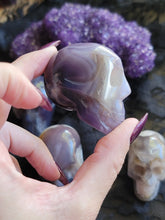 Load image into Gallery viewer, Natural Black/Purple Violet Flame Agate Gemstone Skulls