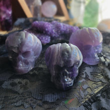 Load image into Gallery viewer, Evil Purple Fluorite Crystal Pumpkin Skulls