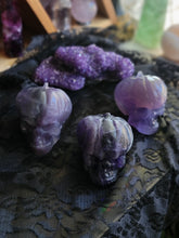 Load image into Gallery viewer, Evil Purple Fluorite Crystal Pumpkin Skulls