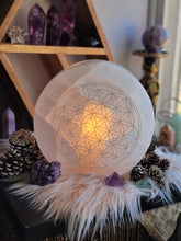Load image into Gallery viewer, Selenite Satin Spar Sacred Geometry Crystal Lamp