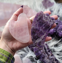 Load image into Gallery viewer, Gua Sha Amethyst Rose Quartz Facial Massage Tool