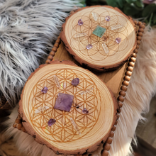 Load image into Gallery viewer, Natural Wooden Sacred Geometry Activation Crystal Grid