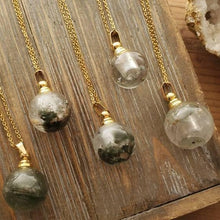 Load image into Gallery viewer, Natural Gemstone Lodolite Chlorite Spherical Crystal Poison Bottle Hollow Necklace