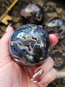 Rare Brazilian Black Agate Druzy Crystal Spheres