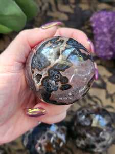 Rare Brazilian Black Agate Druzy Crystal Spheres