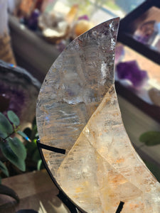 XL Elestial Quartz Crescent Moon on a Stand