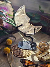 Load image into Gallery viewer, Mini Smokey Quartz Crescent Moon on a Stand
