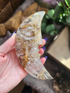 Golden Healer Quartz Crescent Moon on a Stand