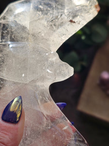 Clear Quartz Bat on a Stand