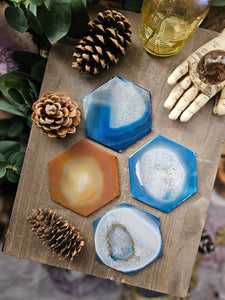 Agate Hexagon Crystal Druzy Coasters