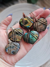 Load image into Gallery viewer, Labradorite Wire Wrapped Puffy Heart Shaped Crystal Pendant Necklaces
