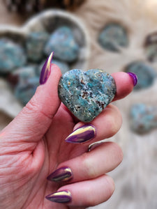 Amazonite + Smokey Quartz Gemstone Puffy Hearts