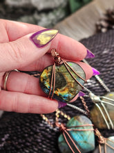 Load image into Gallery viewer, Labradorite Wire Wrapped Puffy Heart Shaped Crystal Pendant Necklaces
