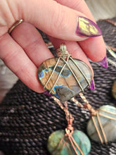 Load image into Gallery viewer, Labradorite Wire Wrapped Puffy Heart Shaped Crystal Pendant Necklaces
