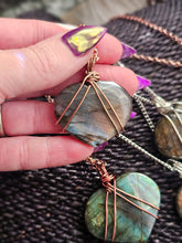 Load image into Gallery viewer, Labradorite Wire Wrapped Puffy Heart Shaped Crystal Pendant Necklaces
