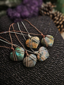 Labradorite Wire Wrapped Puffy Heart Shaped Crystal Pendant Necklaces