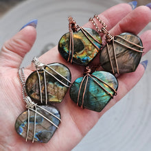 Load image into Gallery viewer, Labradorite Wire Wrapped Puffy Heart Shaped Crystal Pendant Necklaces
