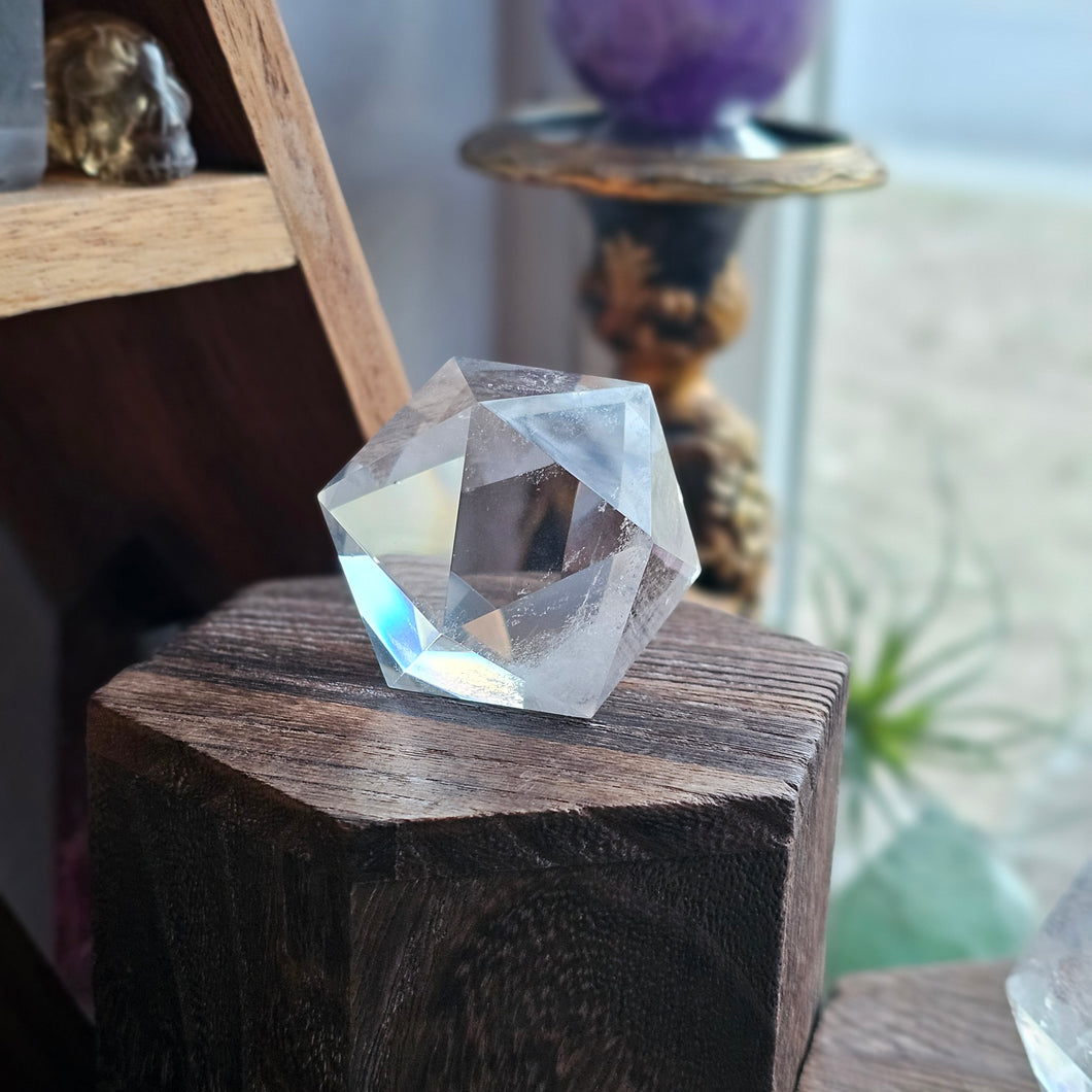 Clear Quartz Icosohedron Platonic Solid Crystal Cube