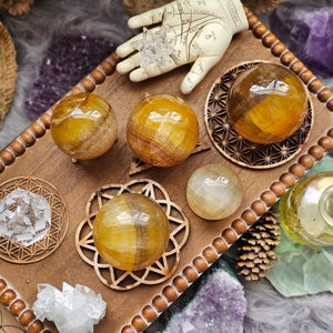 Natural Rare Yellow Fluorite Crystal Spheres