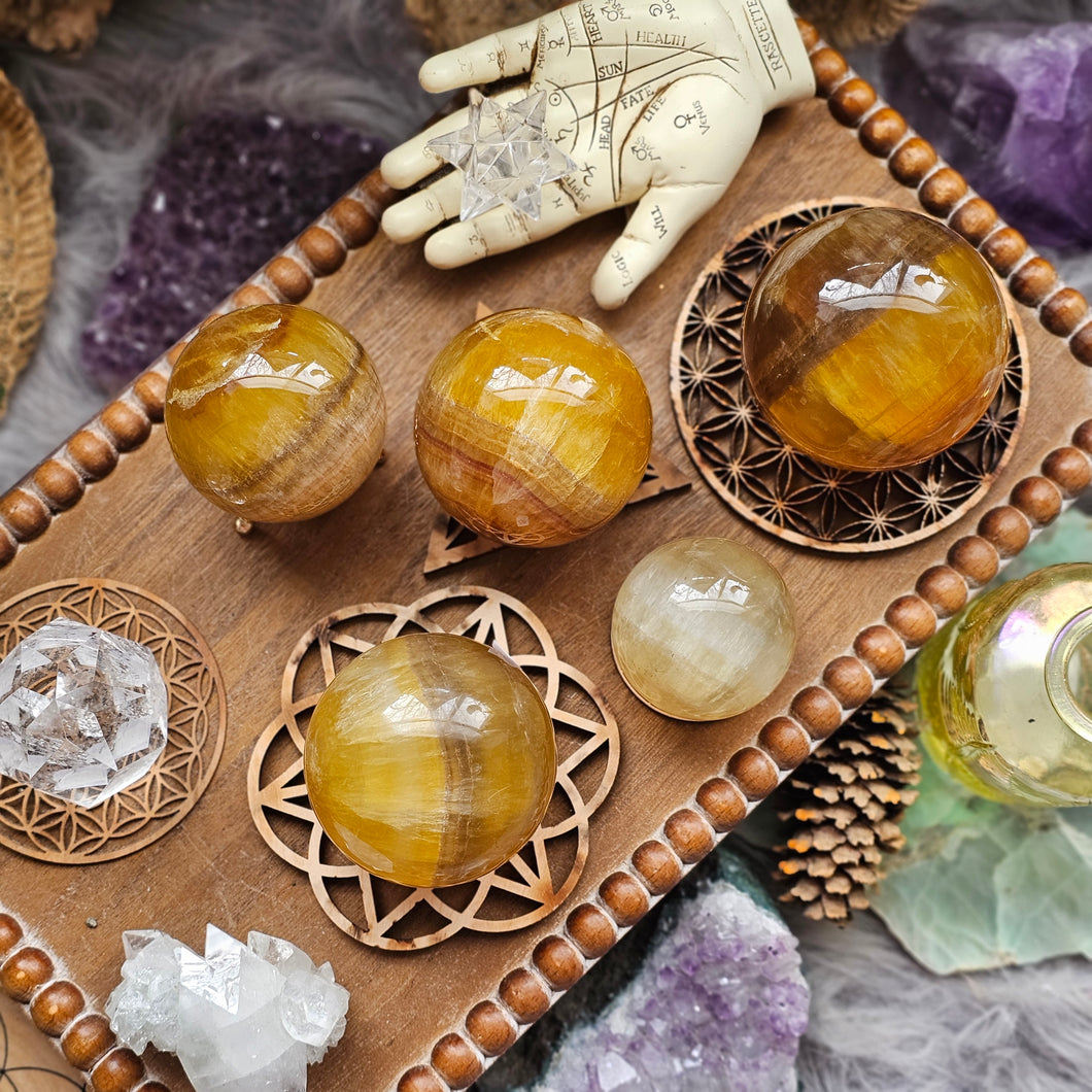 Natural Rare Yellow Fluorite Crystal Spheres