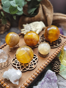 Natural Rare Yellow Fluorite Crystal Spheres