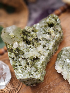 Raw Epidote Forest Fairy Quartz Crystal Clusters