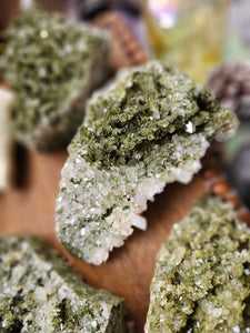 Raw Epidote Forest Fairy Quartz Crystal Clusters