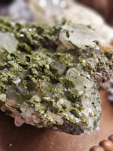 Load image into Gallery viewer, Raw Epidote Forest Fairy Quartz Cluster Statement Crystal
