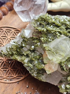 Raw Epidote Forest Fairy Quartz Cluster Statement Crystal