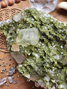 Raw Epidote Forest Fairy Quartz Cluster Statement Crystal