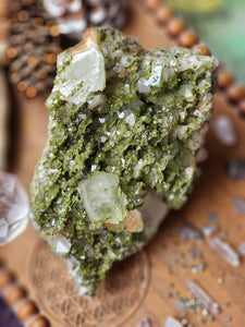 Raw Epidote Forest Fairy Quartz Cluster Statement Crystal