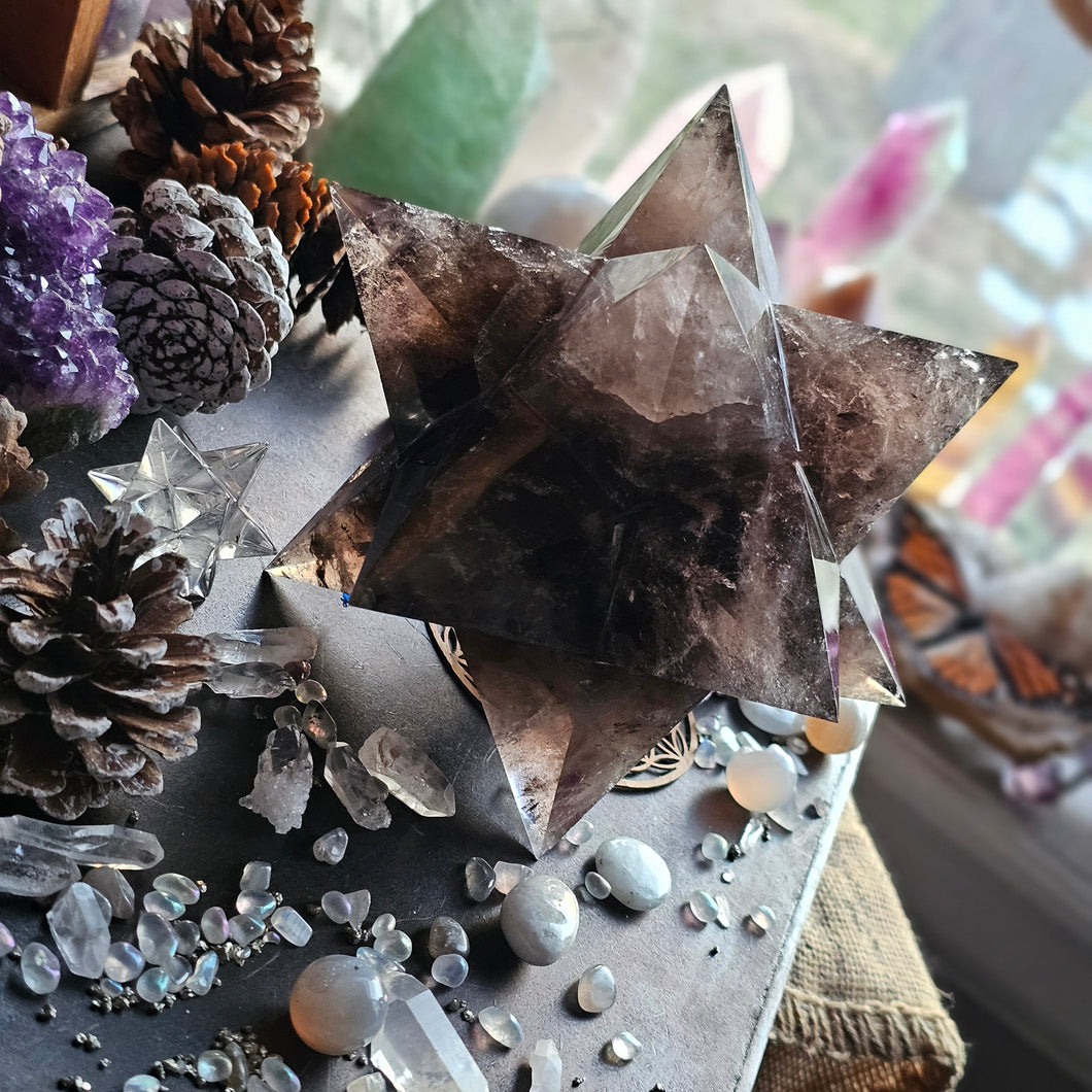 XL Smokey Quartz Asteroid Stellated Merkabah Crystal Star