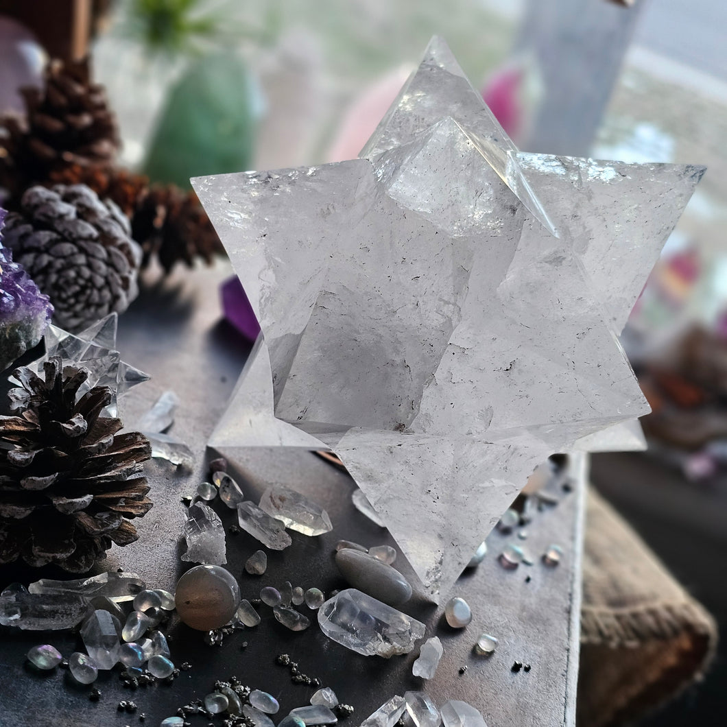 XL Clear Quartz Asteroid Stellated Merkabah Crystal Star