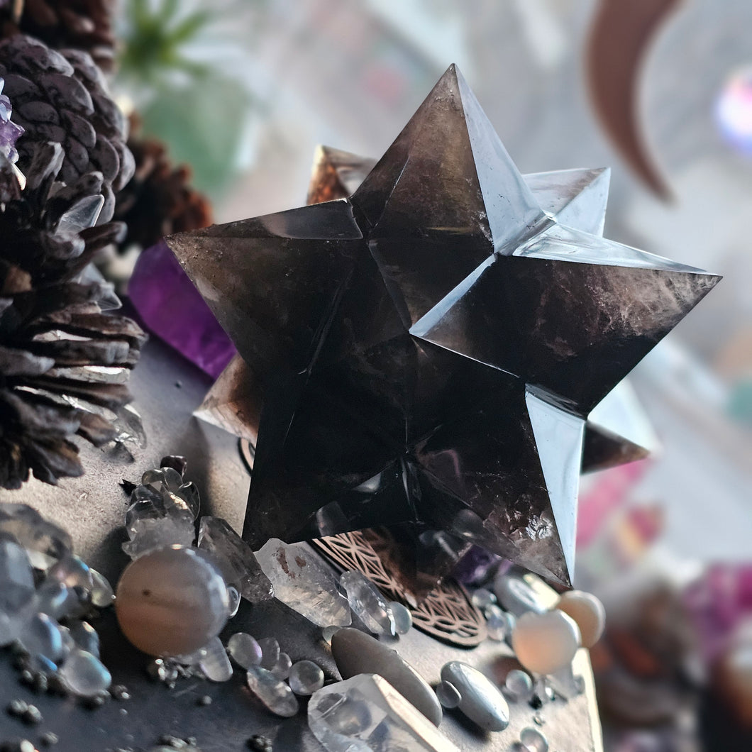 Smokey Quartz Asteroid Stellated Merkabah Crystal Star