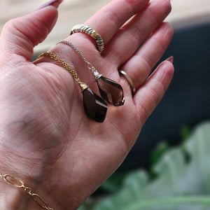 Dream Faceted "Minecraft"  Smokey Quartz Crystal Teardrop Necklaces