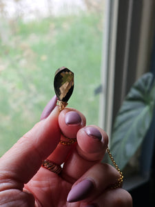 Dream Faceted "Minecraft"  Smokey Quartz Crystal Teardrop Necklaces