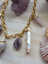 Load image into Gallery viewer, Ocean Goddess Chunky Gold Crystal Charm Necklace

