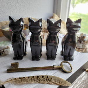 Black Onyx Crystal Gemstone Carved Cats