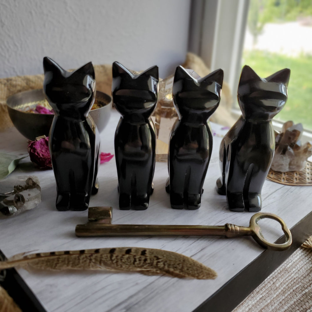 Black Onyx Crystal Gemstone Carved Cats