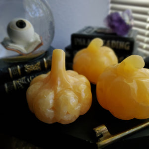 Orange Calcite Carved Halloween Crystal Pumpkin